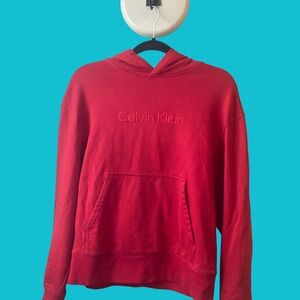Calvin Klein Red Hoodie with Embroidered Logo Size Extra Small Relaxed Fit